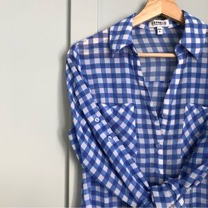 Sheer Blue Buffalo Check Express Dress Shirt/Blouse